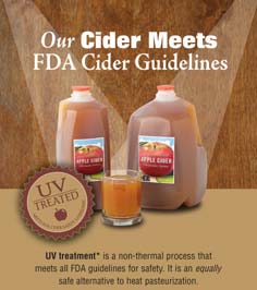 Our Cider Meets FDA Standard Guidelines and is UV Treated